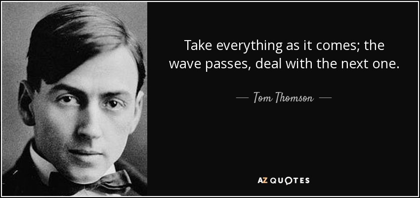 Take everything as it comes; the wave passes, deal with the next one. - Tom Thomson