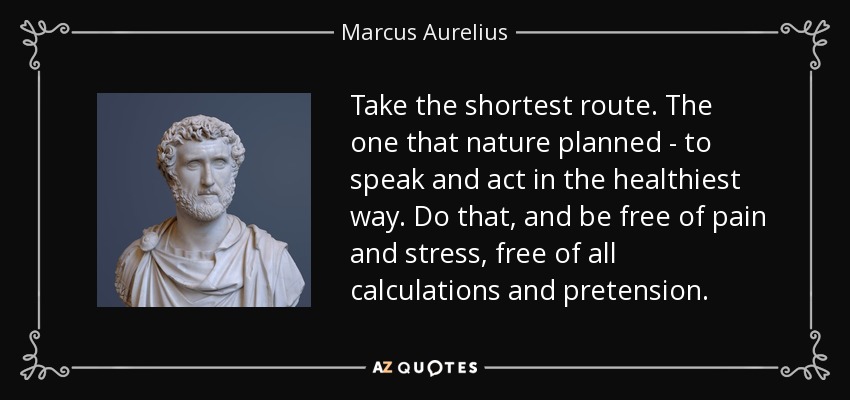 Take the shortest route. The one that nature planned - to speak and act in the healthiest way. Do that, and be free of pain and stress, free of all calculations and pretension. - Marcus Aurelius