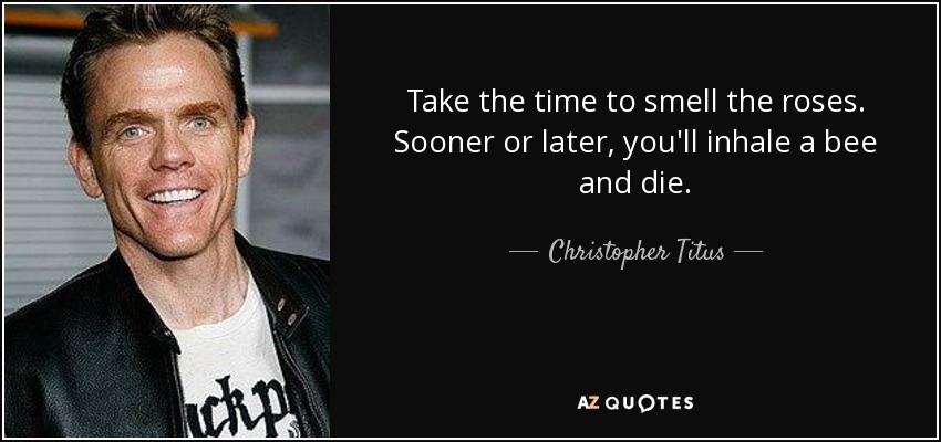 Take the time to smell the roses. Sooner or later, you'll inhale a bee and die. - Christopher Titus