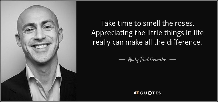 Take time to smell the roses. Appreciating the little things in life really can make all the difference. - Andy Puddicombe