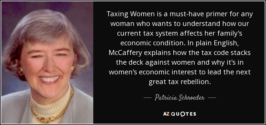 Taxing Women is a must-have primer for any woman who wants to understand how our current tax system affects her family's economic condition. In plain English, McCaffery explains how the tax code stacks the deck against women and why it's in women's economic interest to lead the next great tax rebellion. - Patricia Schroeder