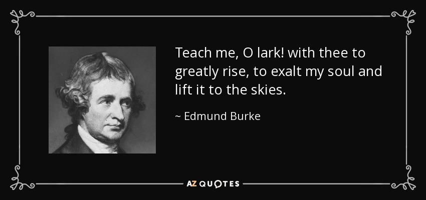 Teach me, O lark! with thee to greatly rise, to exalt my soul and lift it to the skies. - Edmund Burke