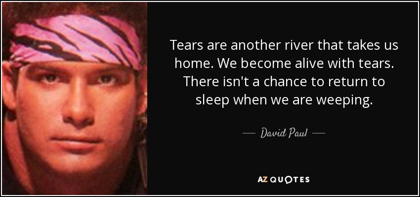 Tears are another river that takes us home. We become alive with tears. There isn't a chance to return to sleep when we are weeping. - David Paul