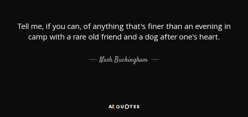 Tell me, if you can, of anything that's finer than an evening in camp with a rare old friend and a dog after one's heart. - Nash Buckingham
