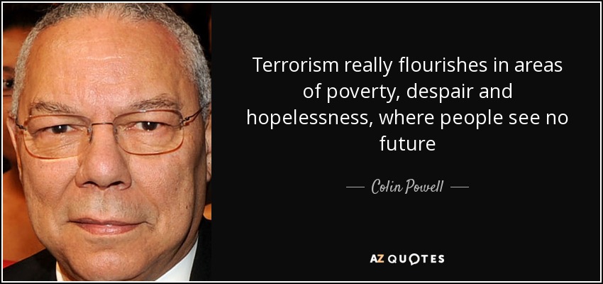Terrorism really flourishes in areas of poverty, despair and hopelessness, where people see no future - Colin Powell