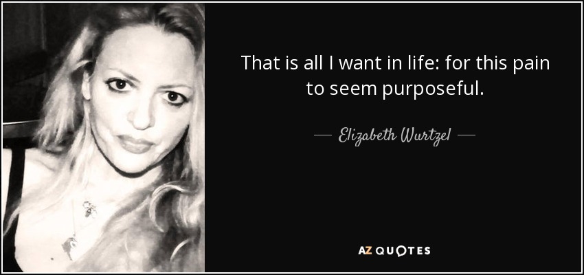 That is all I want in life: for this pain to seem purposeful. - Elizabeth Wurtzel