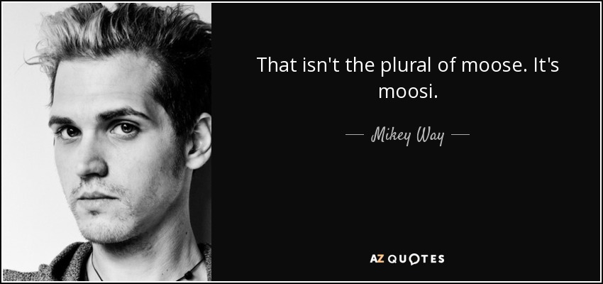 That isn't the plural of moose. It's moosi. - Mikey Way