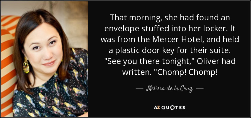 That morning, she had found an envelope stuffed into her locker. It was from the Mercer Hotel, and held a plastic door key for their suite. 