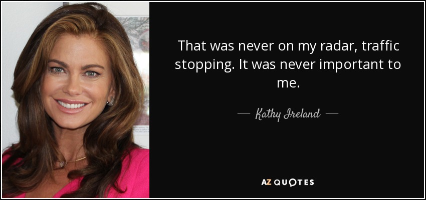 That was never on my radar, traffic stopping. It was never important to me. - Kathy Ireland