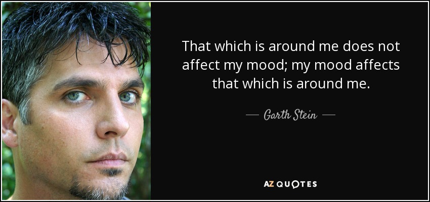 That which is around me does not affect my mood; my mood affects that which is around me. - Garth Stein