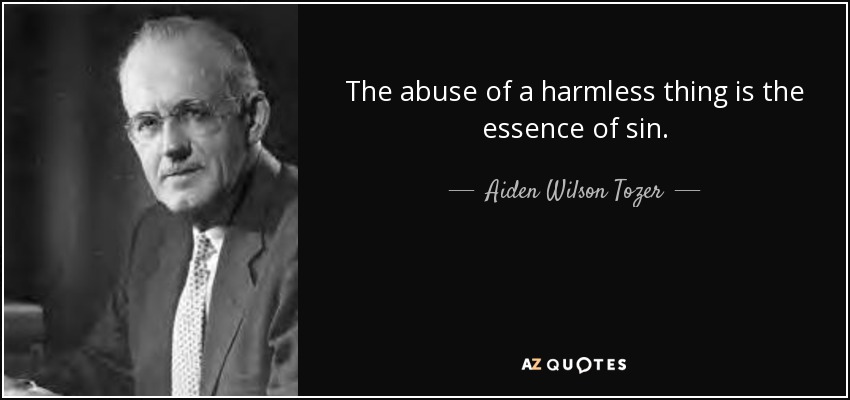 The abuse of a harmless thing is the essence of sin. - Aiden Wilson Tozer