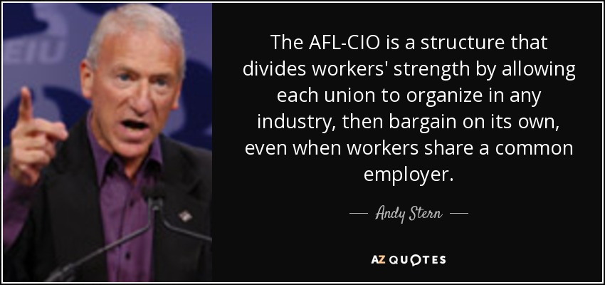 The AFL-CIO is a structure that divides workers' strength by allowing each union to organize in any industry, then bargain on its own, even when workers share a common employer. - Andy Stern