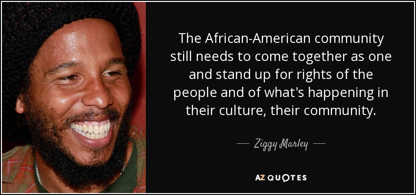 The African-American community still needs to come together as one and stand up for rights of the people and of what's happening in their culture, their community. - Ziggy Marley