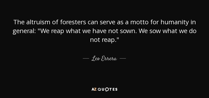 The altruism of foresters can serve as a motto for humanity in general: 