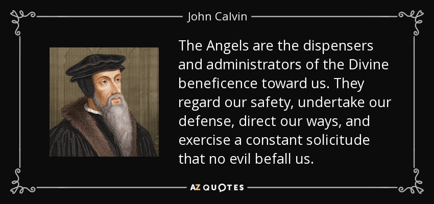 The Angels are the dispensers and administrators of the Divine beneficence toward us. They regard our safety, undertake our defense, direct our ways, and exercise a constant solicitude that no evil befall us. - John Calvin
