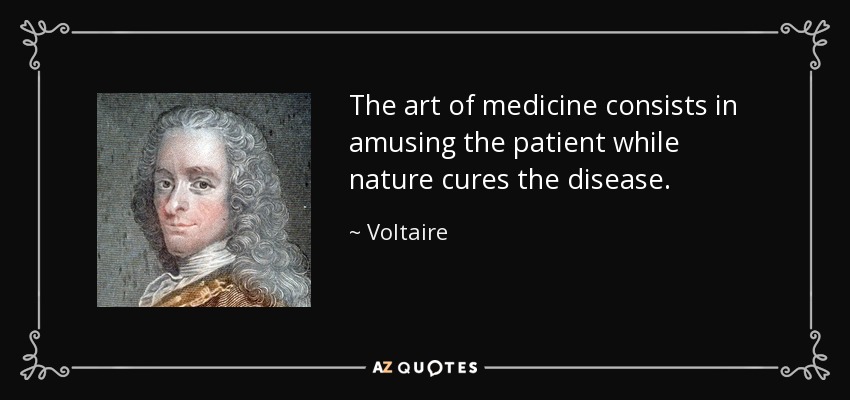 The art of medicine consists in amusing the patient while nature cures the disease. - Voltaire