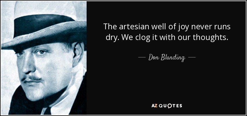 The artesian well of joy never runs dry. We clog it with our thoughts. - Don Blanding