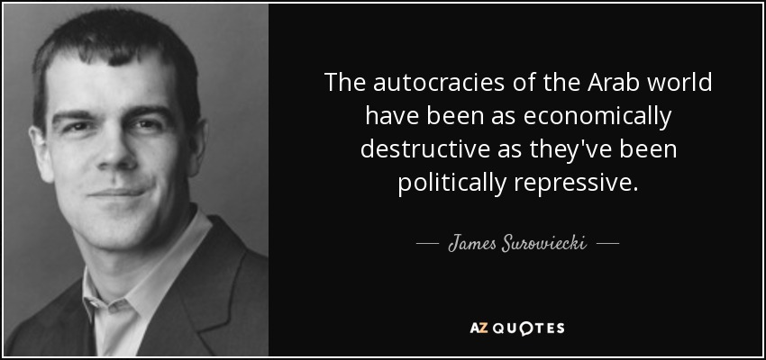 The autocracies of the Arab world have been as economically destructive as they've been politically repressive. - James Surowiecki