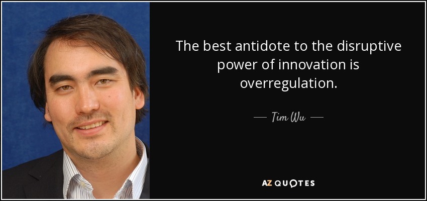 The best antidote to the disruptive power of innovation is overregulation. - Tim Wu