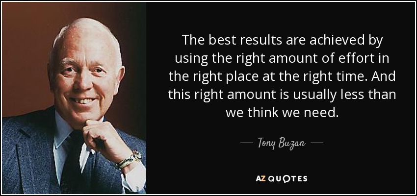 The best results are achieved by using the right amount of effort in the right place at the right time. And this right amount is usually less than we think we need. - Tony Buzan
