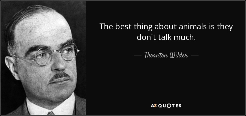 The best thing about animals is they don't talk much. - Thornton Wilder