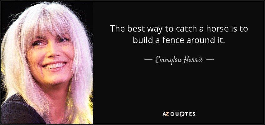 The best way to catch a horse is to build a fence around it. - Emmylou Harris