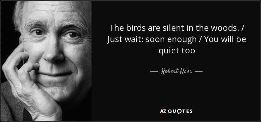 The birds are silent in the woods. / Just wait: soon enough / You will be quiet too - Robert Hass