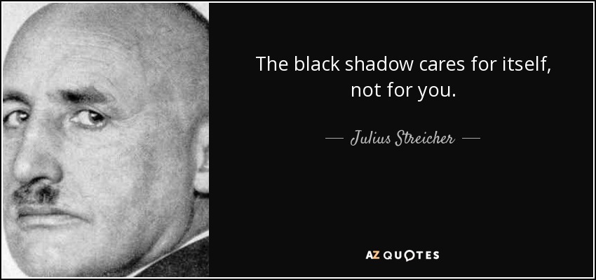 The black shadow cares for itself, not for you. - Julius Streicher