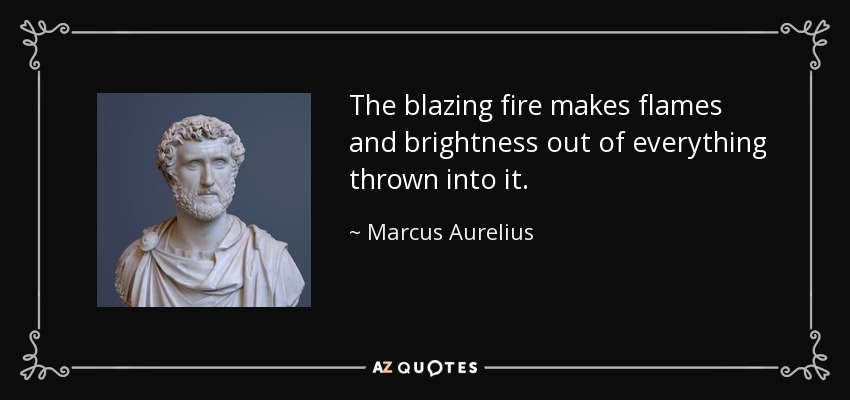 The blazing fire makes flames and brightness out of everything thrown into it. - Marcus Aurelius