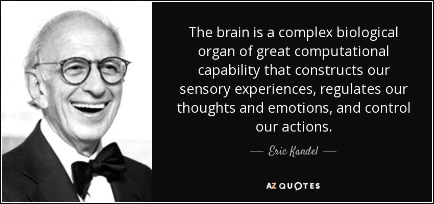 The brain is a complex biological organ of great computational capability that constructs our sensory experiences, regulates our thoughts and emotions, and control our actions. - Eric Kandel