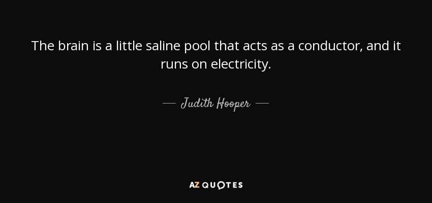 The brain is a little saline pool that acts as a conductor, and it runs on electricity. - Judith Hooper