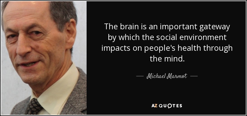 The brain is an important gateway by which the social environment impacts on people's health through the mind. - Michael Marmot