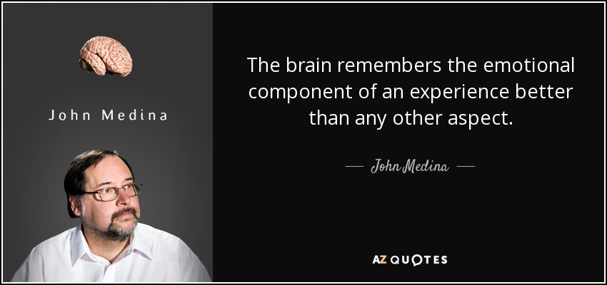 The brain remembers the emotional component of an experience better than any other aspect. - John Medina