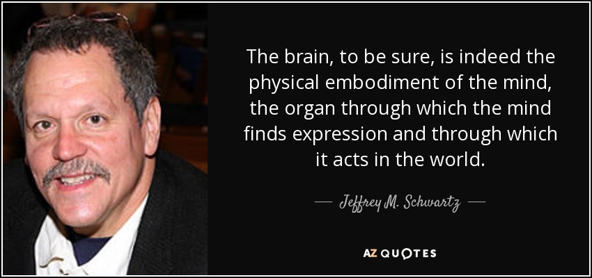 The brain, to be sure, is indeed the physical embodiment of the mind, the organ through which the mind finds expression and through which it acts in the world. - Jeffrey M. Schwartz