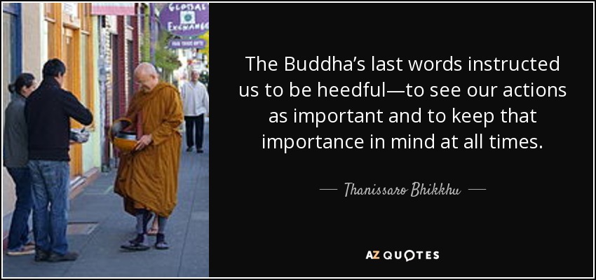 The Buddha’s last words instructed us to be heedful—to see our actions as important and to keep that importance in mind at all times. - Thanissaro Bhikkhu
