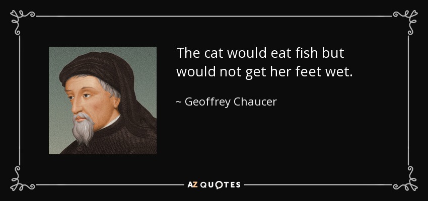 The cat would eat fish but would not get her feet wet. - Geoffrey Chaucer