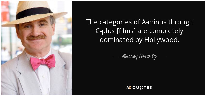 The categories of A-minus through C-plus [films] are completely dominated by Hollywood. - Murray Horwitz