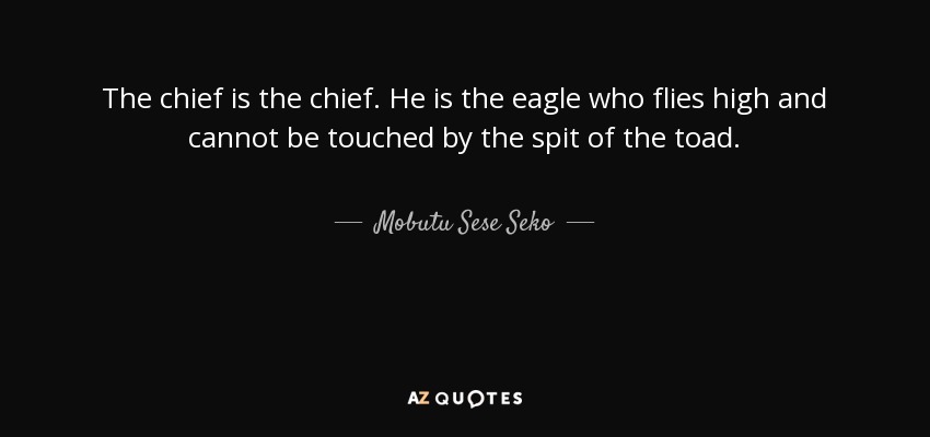 The chief is the chief. He is the eagle who flies high and cannot be touched by the spit of the toad. - Mobutu Sese Seko