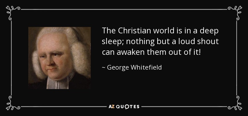The Christian world is in a deep sleep; nothing but a loud shout can awaken them out of it! - George Whitefield