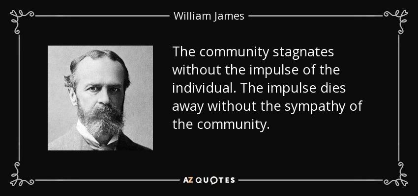 The community stagnates without the impulse of the individual. The impulse dies away without the sympathy of the community. - William James