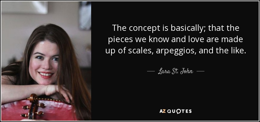 The concept is basically; that the pieces we know and love are made up of scales, arpeggios, and the like. - Lara St. John