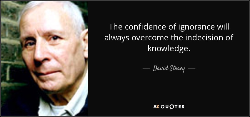 The confidence of ignorance will always overcome the indecision of knowledge. - David Storey