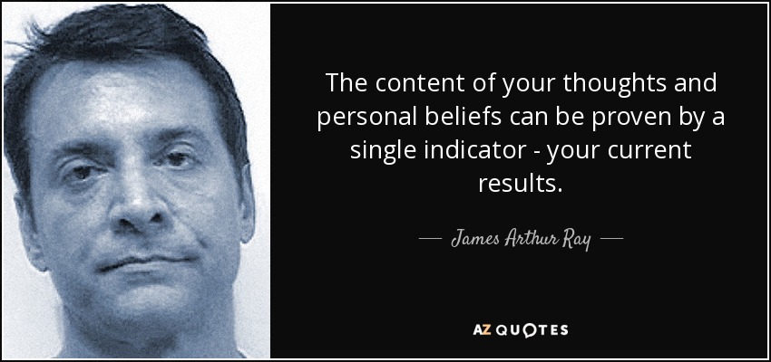 The content of your thoughts and personal beliefs can be proven by a single indicator - your current results. - James Arthur Ray