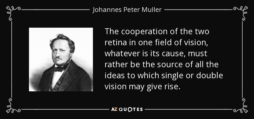 The cooperation of the two retina in one field of vision, whatever is its cause, must rather be the source of all the ideas to which single or double vision may give rise. - Johannes Peter Muller