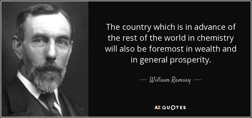 The country which is in advance of the rest of the world in chemistry will also be foremost in wealth and in general prosperity. - William Ramsay