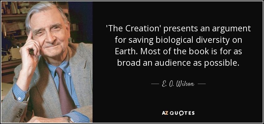 'The Creation' presents an argument for saving biological diversity on Earth. Most of the book is for as broad an audience as possible. - E. O. Wilson