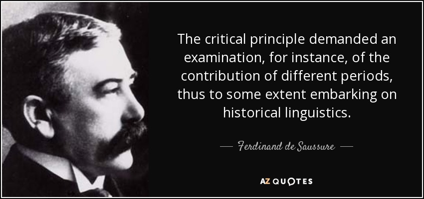 The critical principle demanded an examination, for instance, of the contribution of different periods, thus to some extent embarking on historical linguistics. - Ferdinand de Saussure