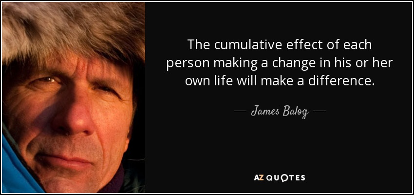 The cumulative effect of each person making a change in his or her own life will make a difference. - James Balog