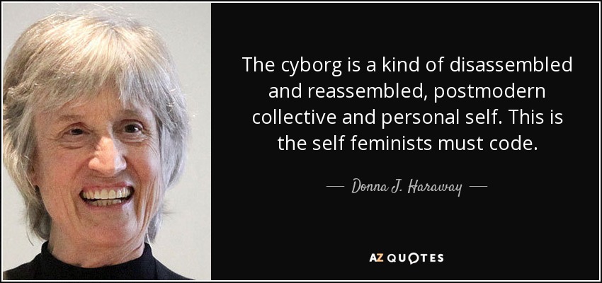 The cyborg is a kind of disassembled and reassembled, postmodern collective and personal self. This is the self feminists must code. - Donna J. Haraway