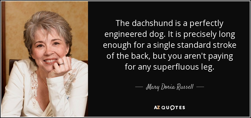 The dachshund is a perfectly engineered dog. It is precisely long enough for a single standard stroke of the back, but you aren't paying for any superfluous leg. - Mary Doria Russell